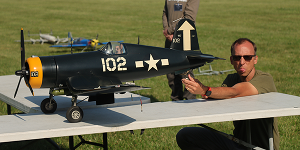 Lynn with his Royal SR F4U Corsair at the 2023 Nats. Lynn flew this same model at the 1993 Nats without any changes.