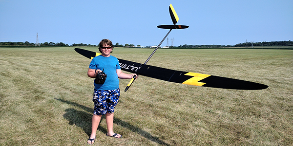 Thirteen-year-old Rowdy Lee and his new Ultima 2 sailplane. Rowdy was putting up the numbers in ALES.