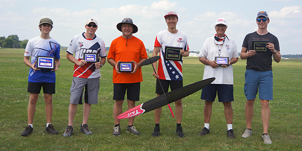 The 2024 F3K Nats award winners (L-R): Milan, the author, Michael, Mengchen, Mickey, and Joe.