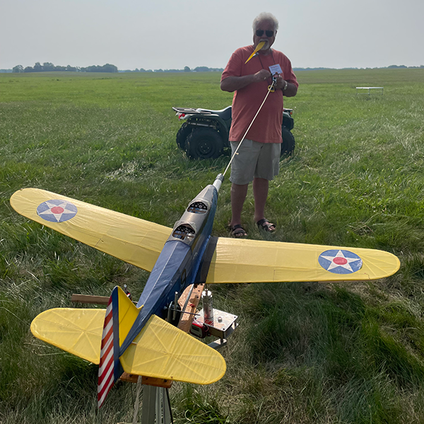 Clete Schenkel and his nifty PT-19 Rubber Scale model.