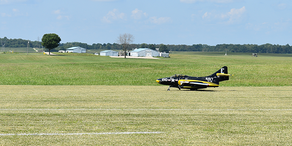 Mike Wolvin’s F9F Cougar on a takeoff roll.