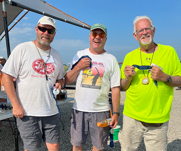 Don DeLoach, George Dalecki, and George Bredehoft with their National Free Flight Society awards.