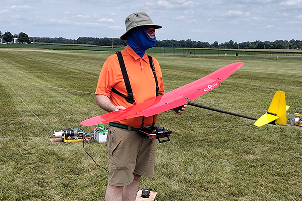 John Marien with his 2M Sprite. Sun protection is very important.