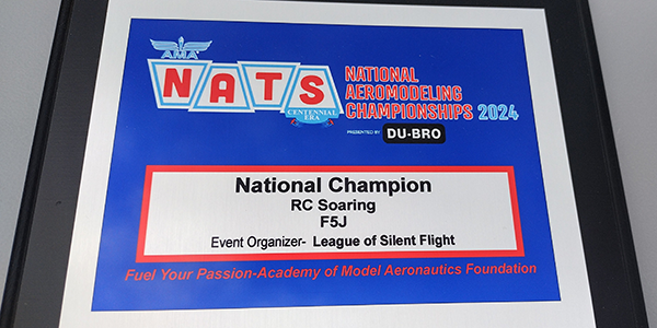 The National F5J Champion plaque.