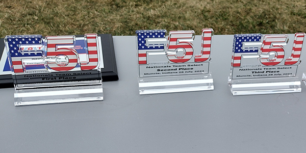 The 2024 US F5J Team Selects trophies, which were designed by Ed Dumas.