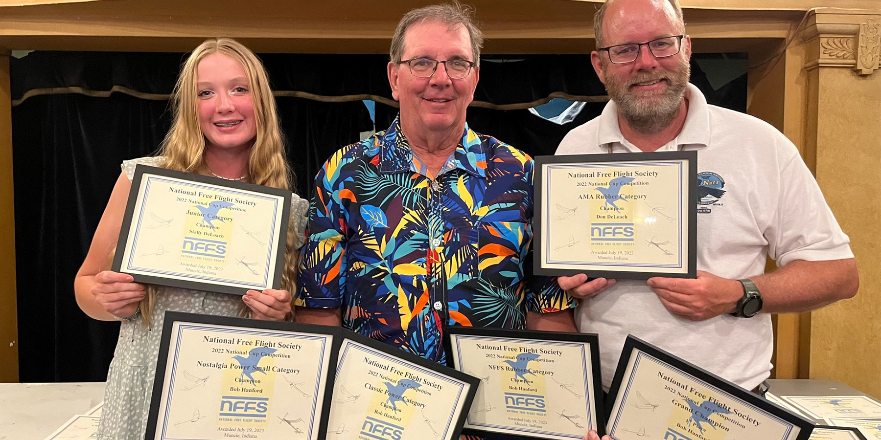 NFFS National Cup winners for 2022 (L-R): Skilly DeLoach, Junior; Bob Hanford, Class Gas, Large Nos Gas, Small Nos Gas, NFFS Rub