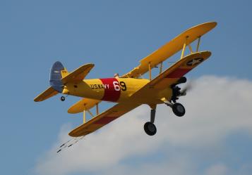 Orin Humphries Boeing Stearman airborne for a F4B flight.