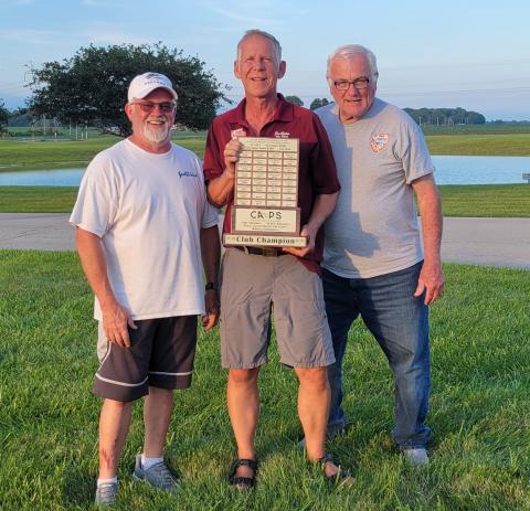 Jim Nikodem was presented with the perpetual CAPS “Club Champion” award for accumulating the most points in 2025 in all four classes of the CAPS district races combined. CAPS President Glenn Lang on the left and Tom Melsheimer on the right.