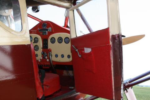 The cockpit details of Jack Buckley’s Fairchild 24. Both doors open and there is audio that plays when open.