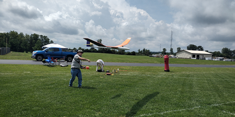 John Marien tossing his Catalina XC sailplane.