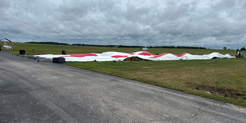 The tent is down!