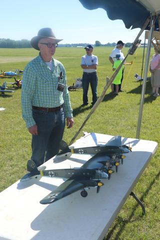 Ron Duly presenting this He-111Z 1/2A scale model for static judging. Yes, this model has five engines!