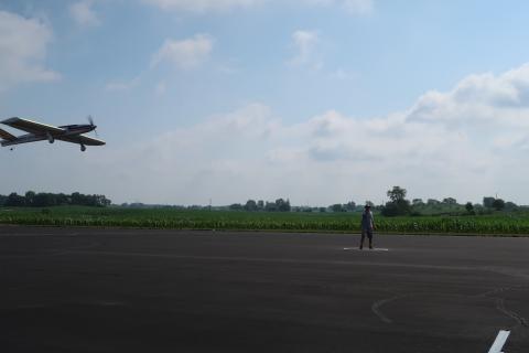 Dennis Adimisin puts his V-tailed plane through an official flight.