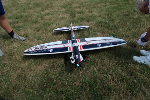 This is the Polish contestant's plane. Notice the prop. It is not a four-blade but 2 blades going in opposite directions.