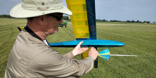 Wayne Norrie, of MN, hooks up his Sig Riser 2M sailplane.